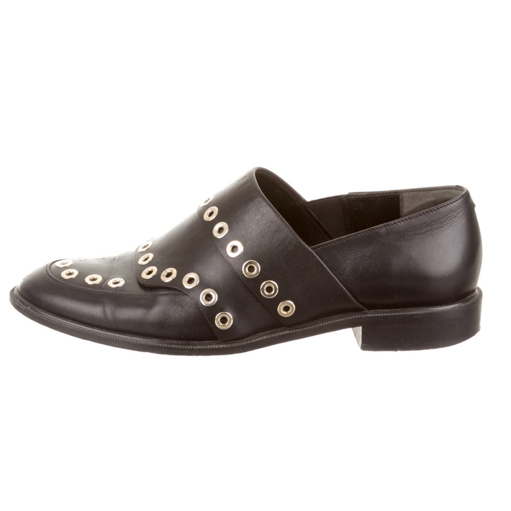 Robert Clergerie black leather loafer with grommet embellishment, size EU 38